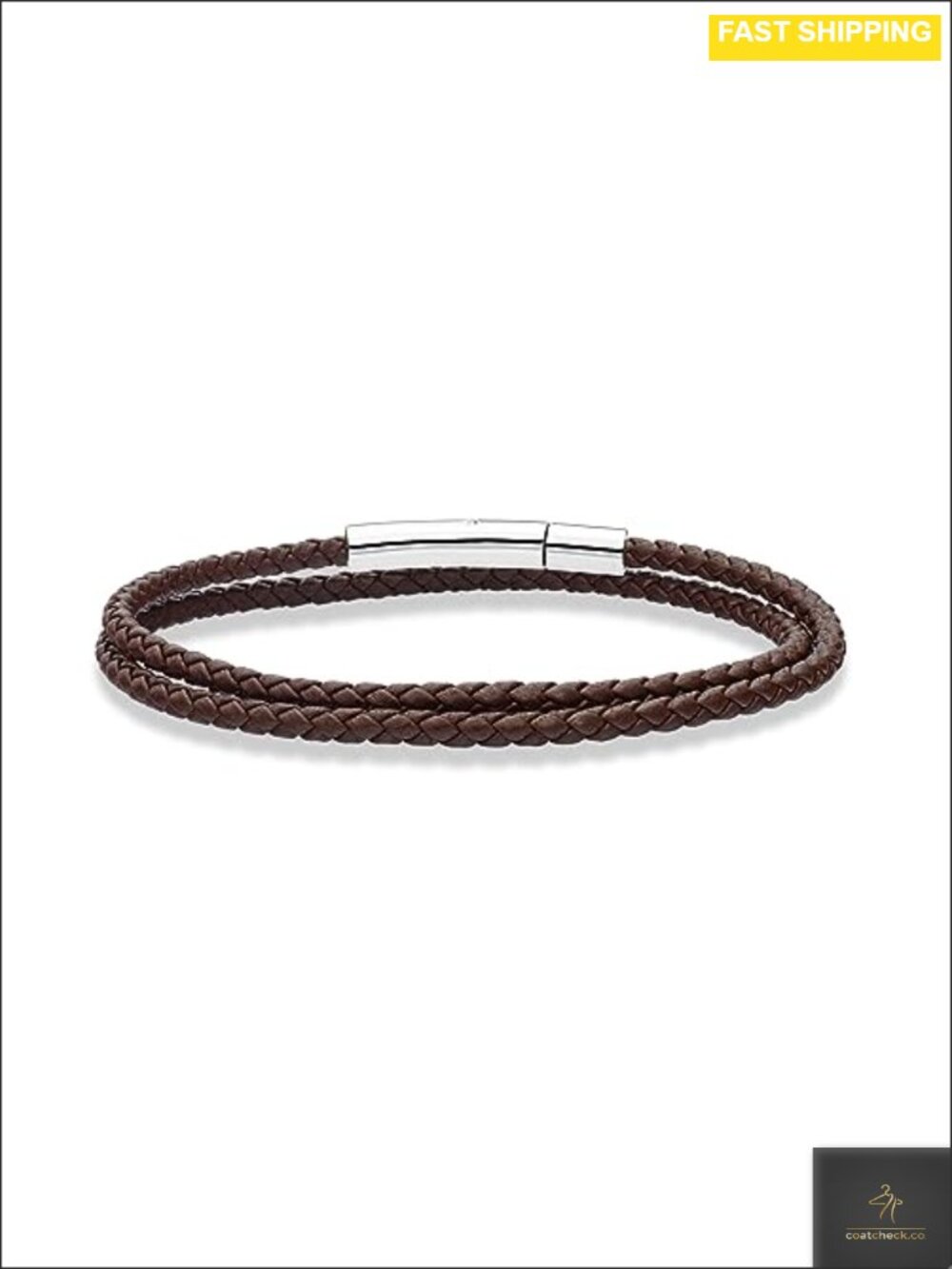 Italian Braided Leather Double Wrap Bracelet Stainless Steel Clasp